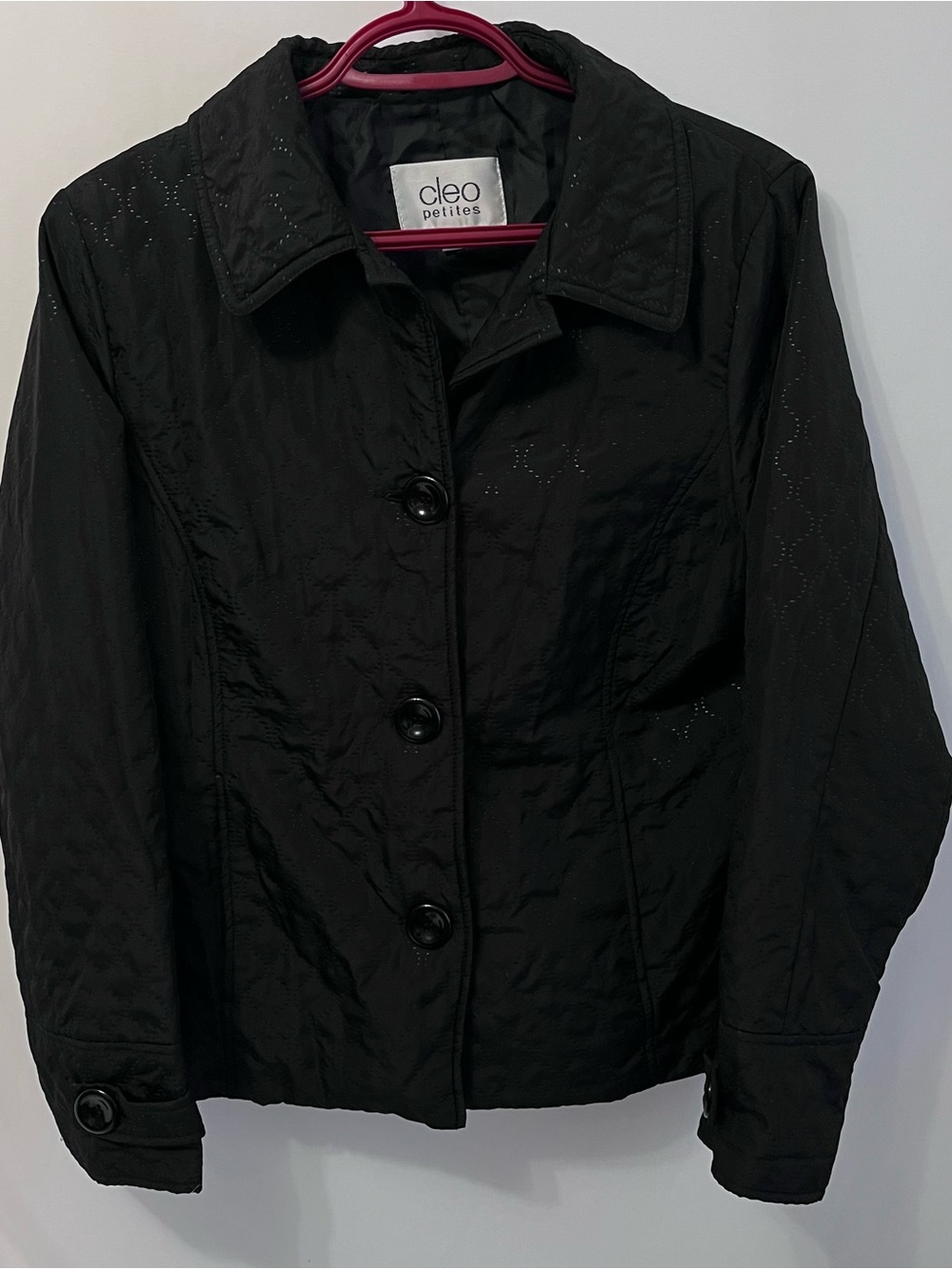 Cleo Petites Woman’s Black Quilted Button-Front Lined Jacket